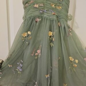 Floral Embroidered Green Dress